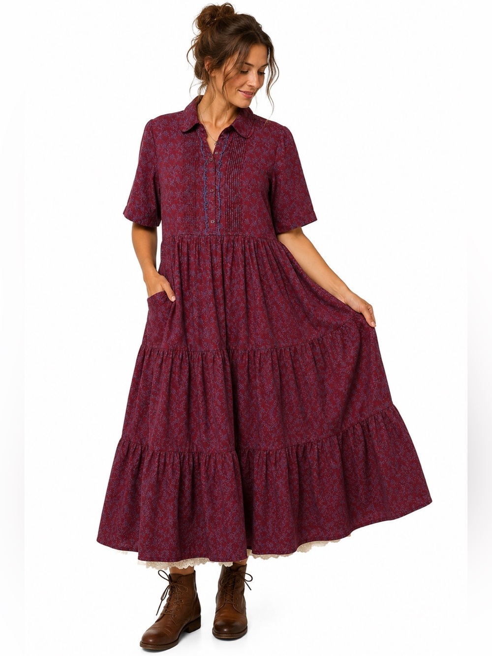 WAYWARD FANCIES Tiered Prairie Midi Dress Cottagecore Boho Cotton Size 1X 18W